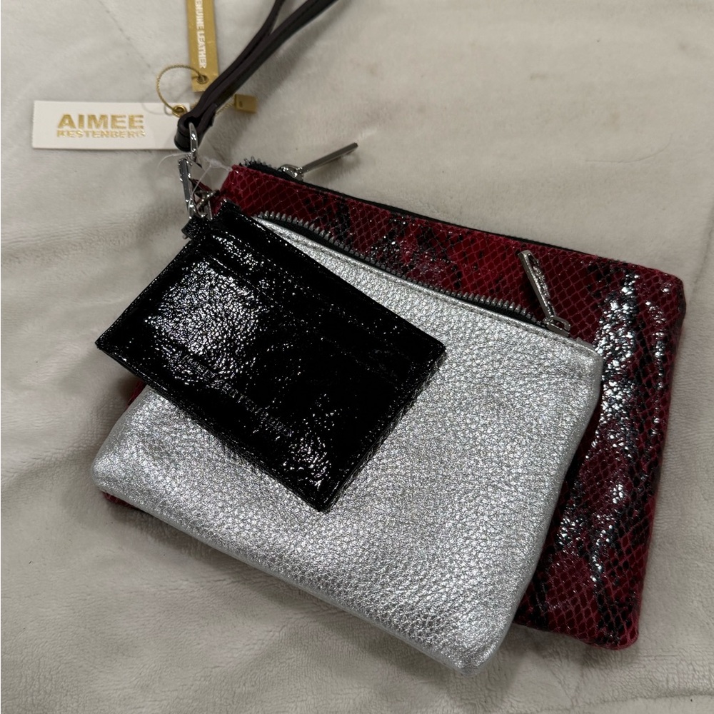 Aimee Kestenberg Silver, Black, and Red Clutch Trio